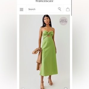 Francesca's Collections Lime Green Strapless Twist Midi Dress